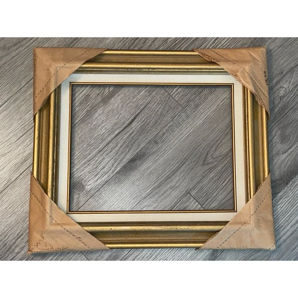 Vintage New Wood Frame With Gold Color‎ & Fabric Trim Frame Made In Mexico 11X14